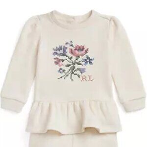Ralph Lauren Lovely Baby Girls Floral Fleece Sweatshirt and Pant Set 12 Mos NWT